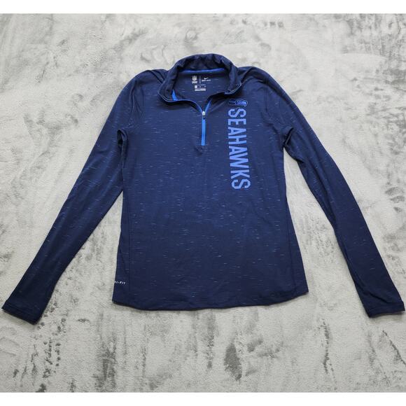 Nike Jacket Womens M Heathered Blue Seattle Seahawks Element Half-Zip Thumbholes - Picture 1 of 11